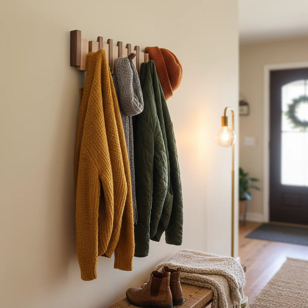 Wall Coat Rack Piano-Inspired Solid Wood Multiple Hooks