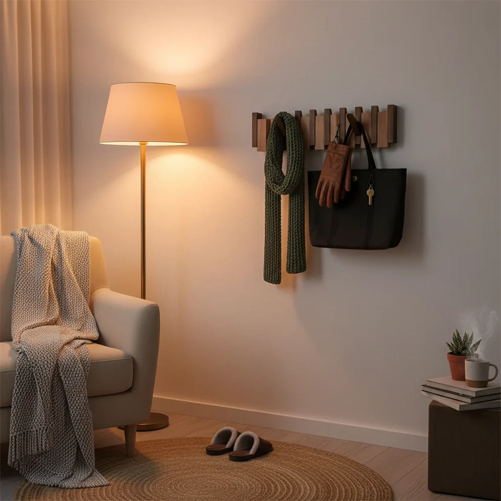 Wall Coat Rack Piano-Inspired Solid Wood Multiple Hooks