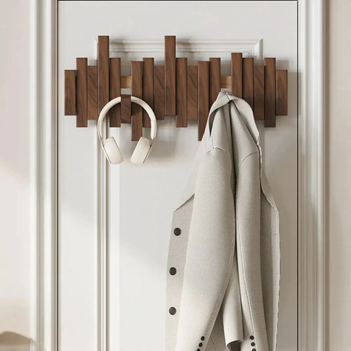 Wall Coat Rack Piano Key Solid Wood Foldable Hooks