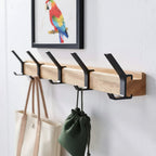 Wall Coat Rack Rubberwood Five Movable Double Hooks