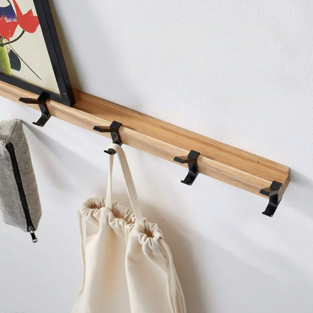 Wall Coat Rack Rubberwood Five Movable Double Hooks