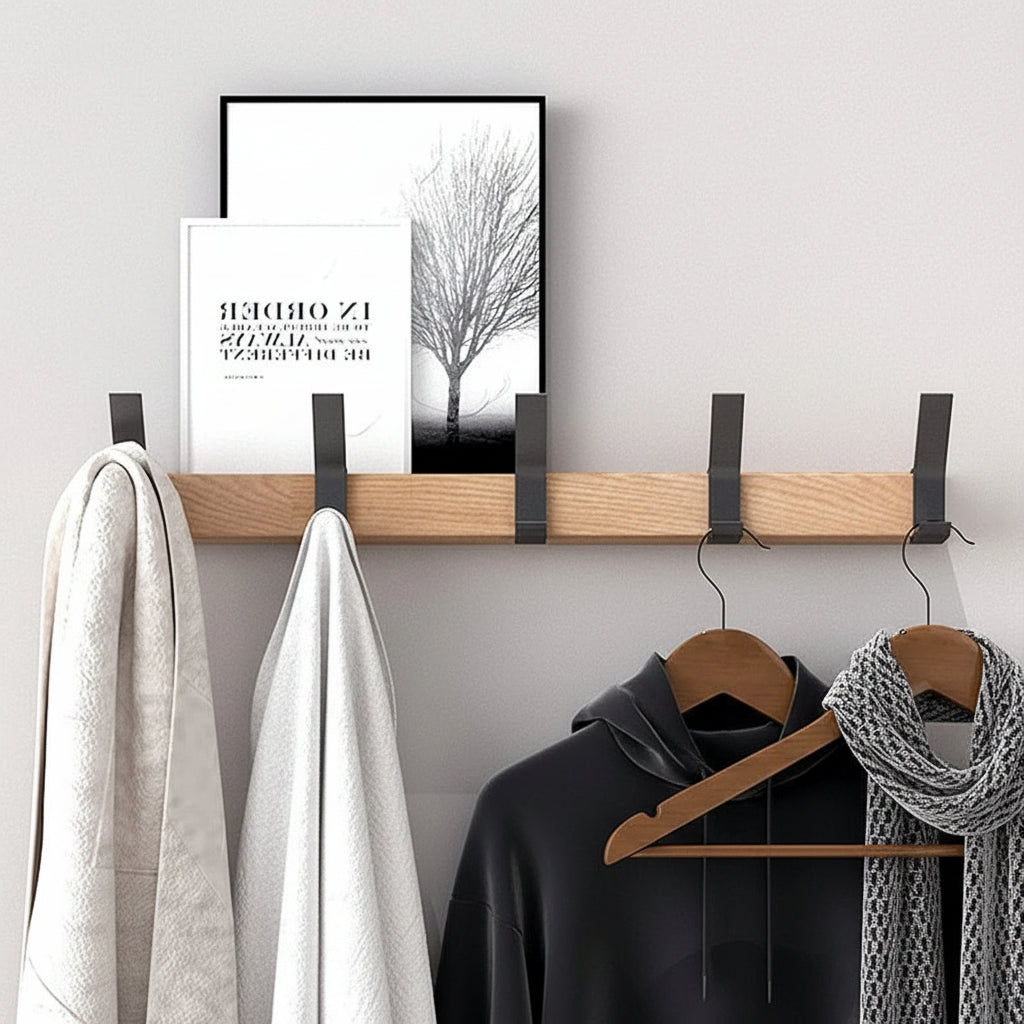 Wall Coat Rack Rubberwood Five Movable Double Hooks
