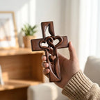 Wall Cross Solid Wood Intertwined Hearts