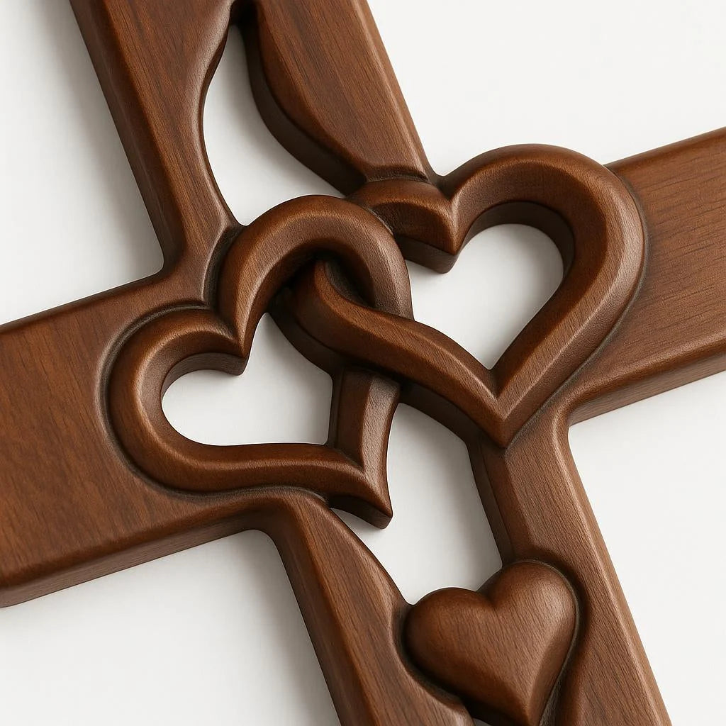Wall Cross Solid Wood Intertwined Hearts