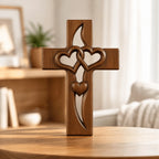 Wall Cross Solid Wood Intertwined Hearts