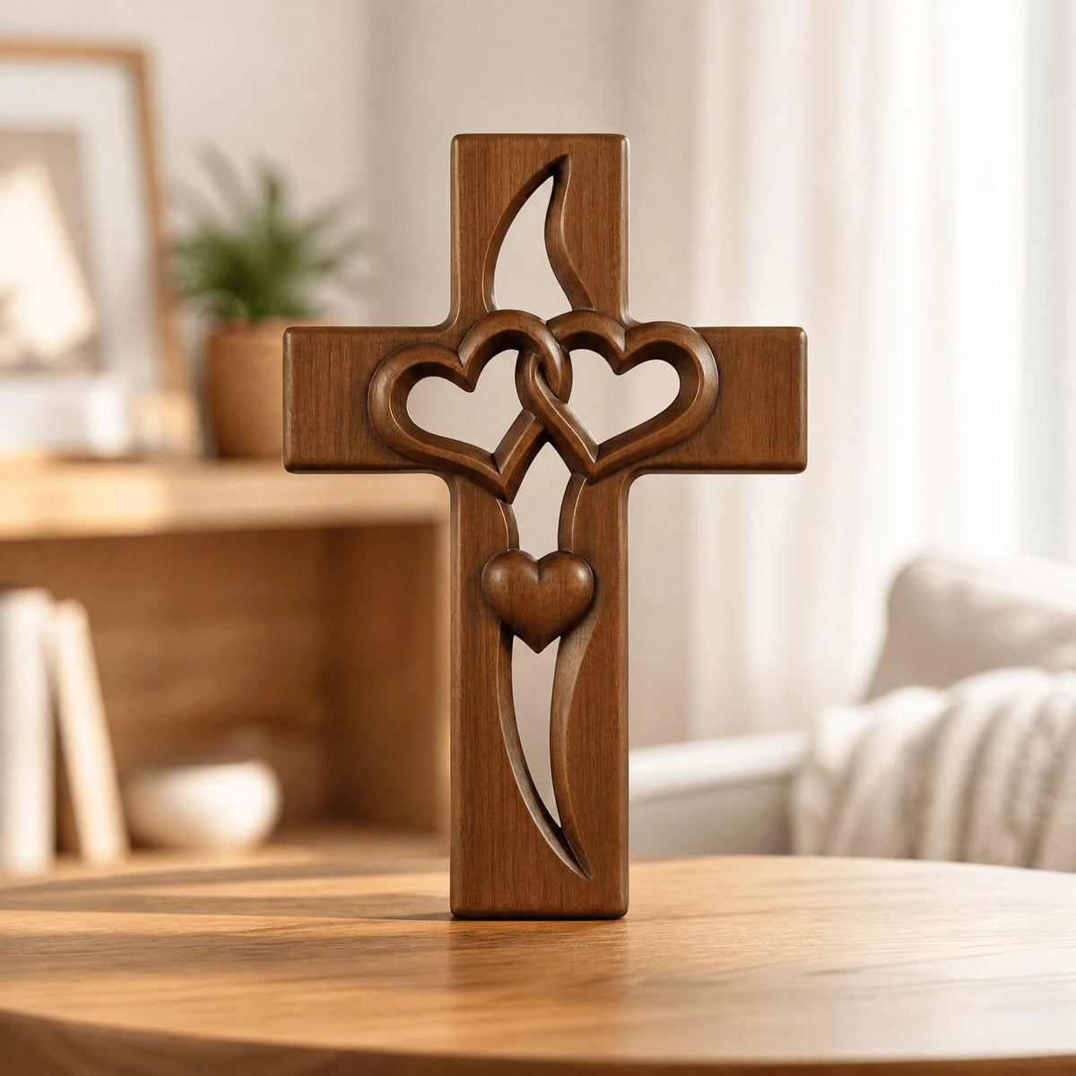 Wall Cross Solid Wood Intertwined Hearts
