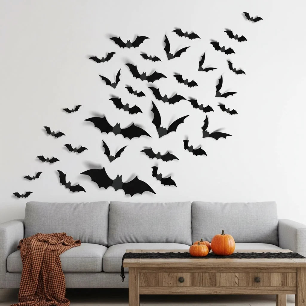Wall Decals 3D Foldable Flying Bats Peel-And-Stick