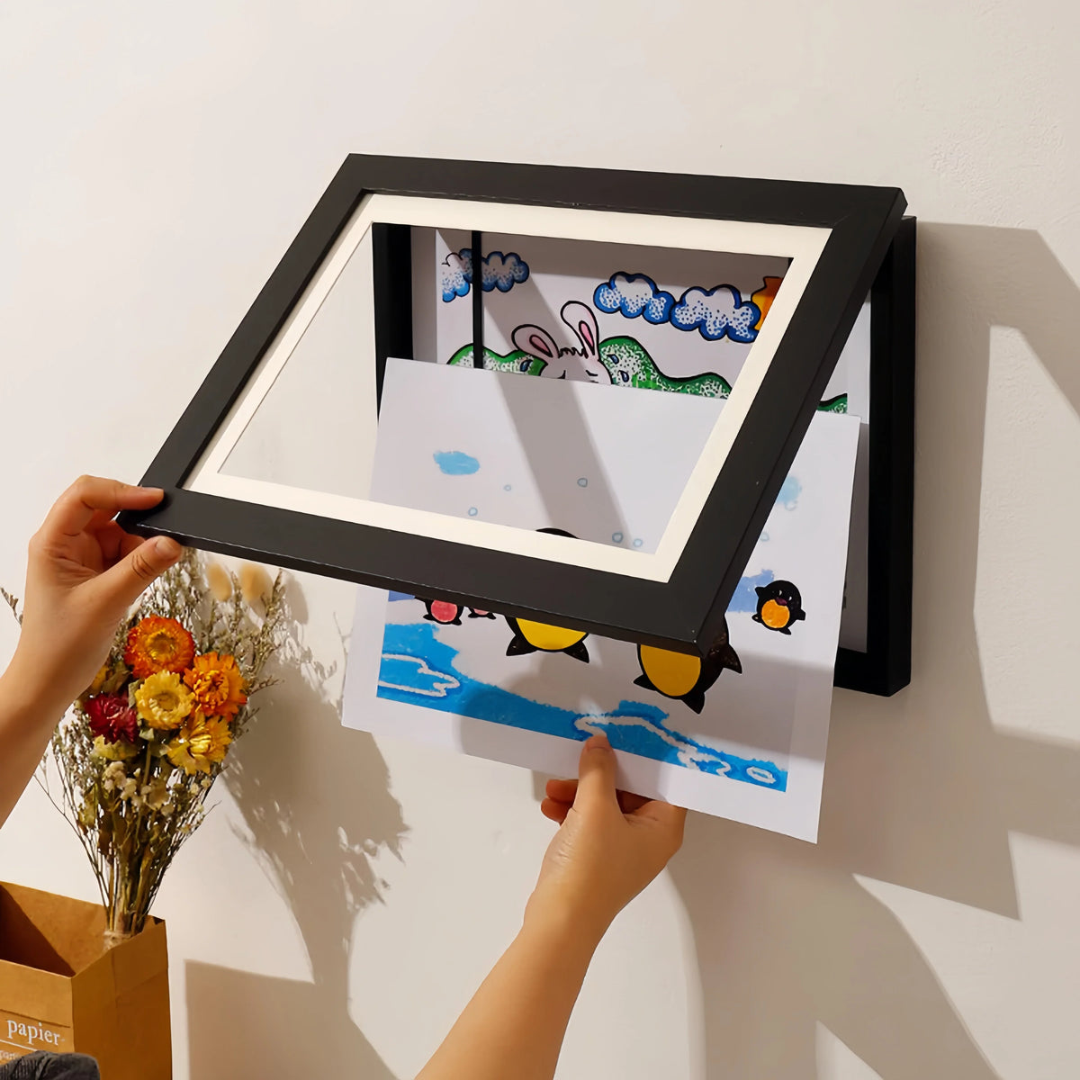 Wall Frame Hidden Storage Holds 150 Drawings