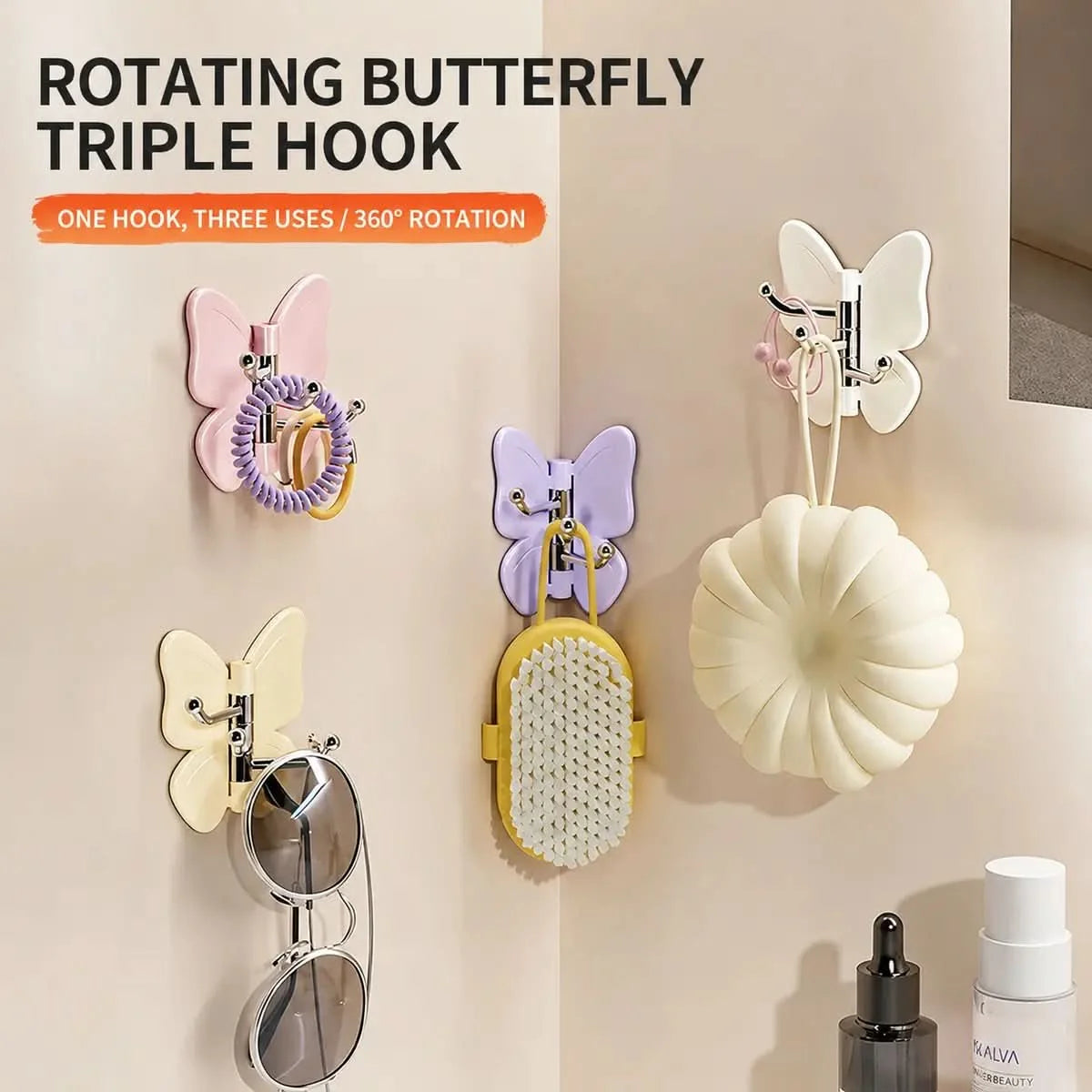 Wall Hook Butterfly Rotatable No-Drill Self-Adhesive
