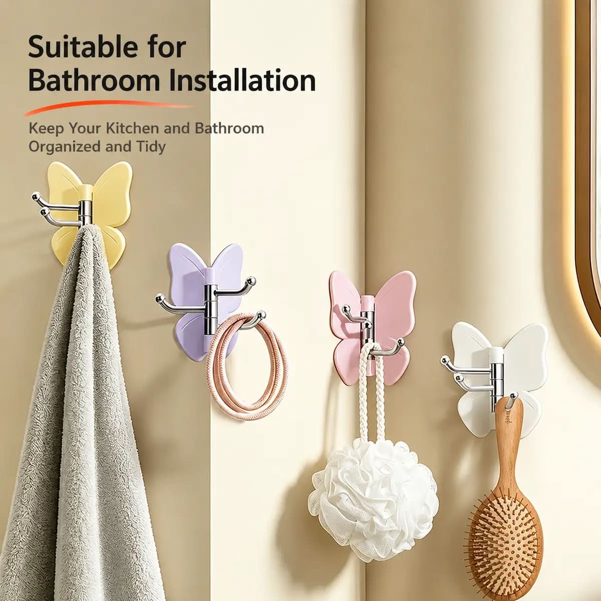 Wall Hook Butterfly Rotatable No-Drill Self-Adhesive