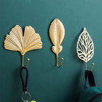 Wall Hook Cast Iron Leaf Design Gold Finish