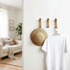 Wall Hook Organizer Leather & Wood Set of 3