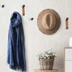 Wall Hook Organizer Leather & Wood Set of 3