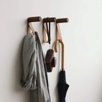 Wall Hook Organizer Leather & Wood Set of 3