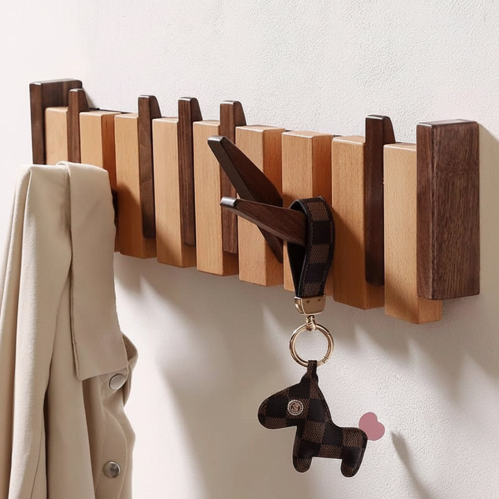 Wall Hook Rack Foldable Space-Saving Walnut & Beech