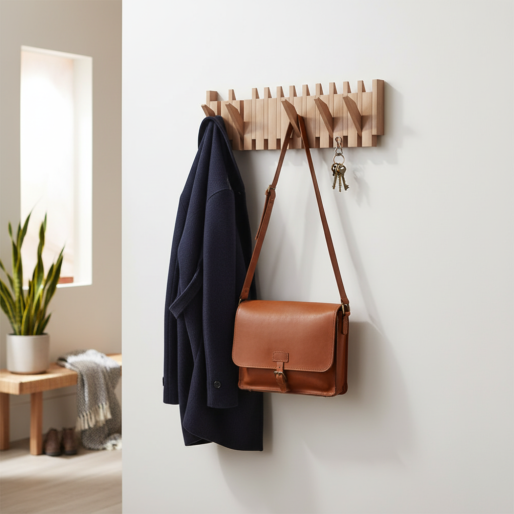 Wall Hook Rack Foldable Space-Saving Walnut & Beech