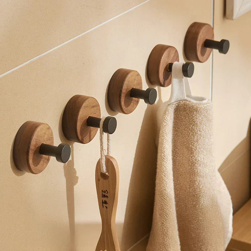 Wall Hook Rack Peel-And-Stick Wood & Aluminum