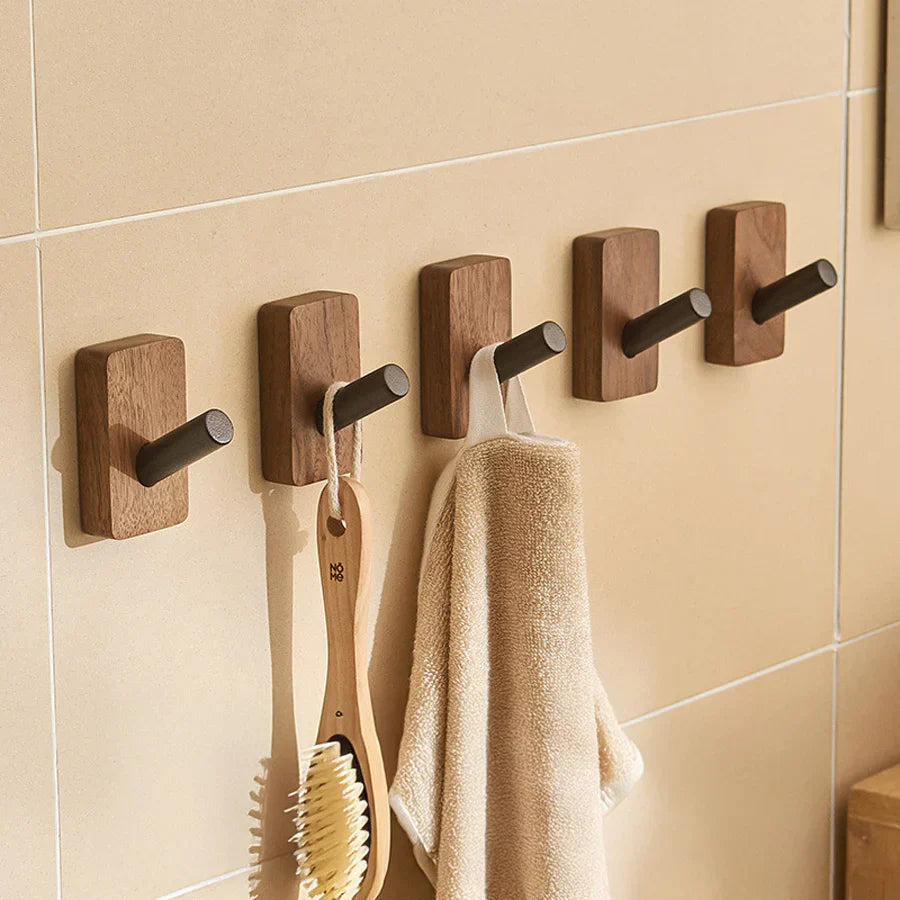 Wall Hook Rack Peel-And-Stick Wood & Aluminum