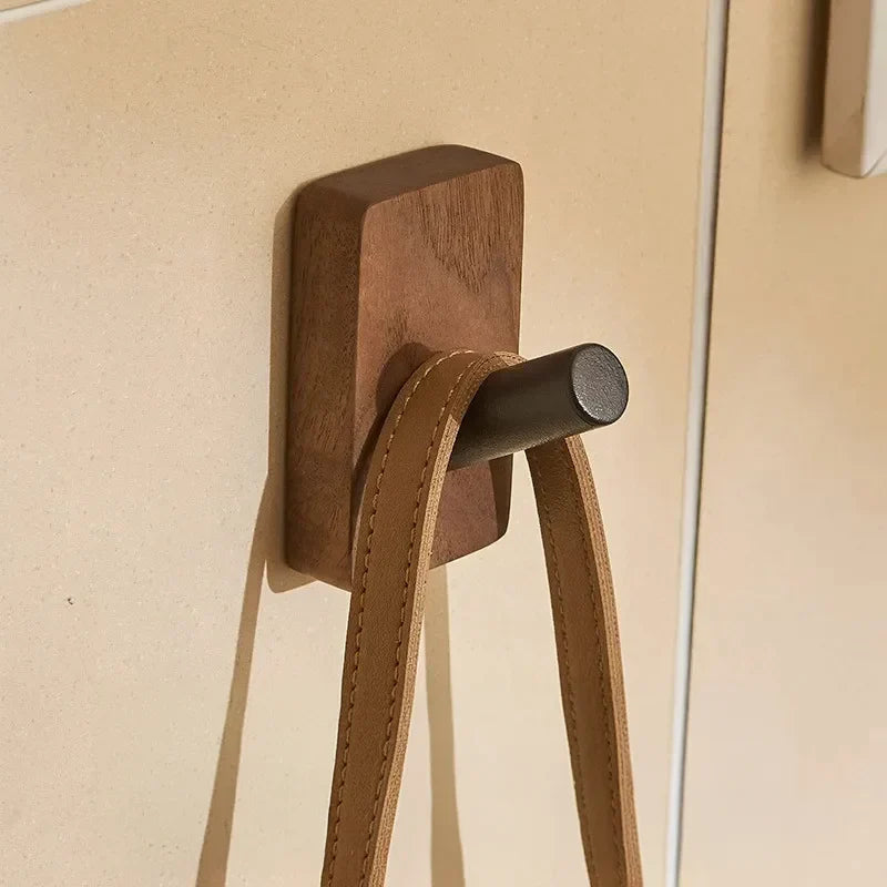 Wall Hook Rack Peel-And-Stick Wood & Aluminum