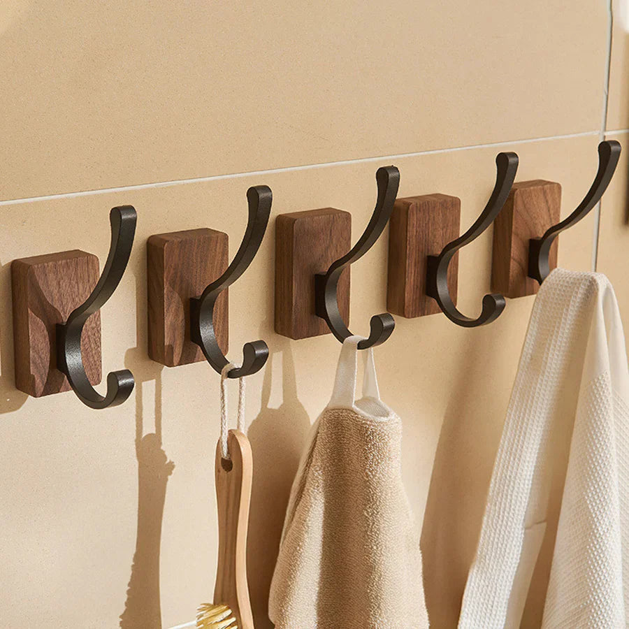 Wall Hook Rack Peel-And-Stick Wood & Aluminum