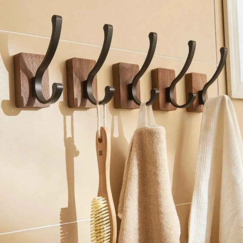 Wall Hook Rack Peel-And-Stick Wood & Aluminum