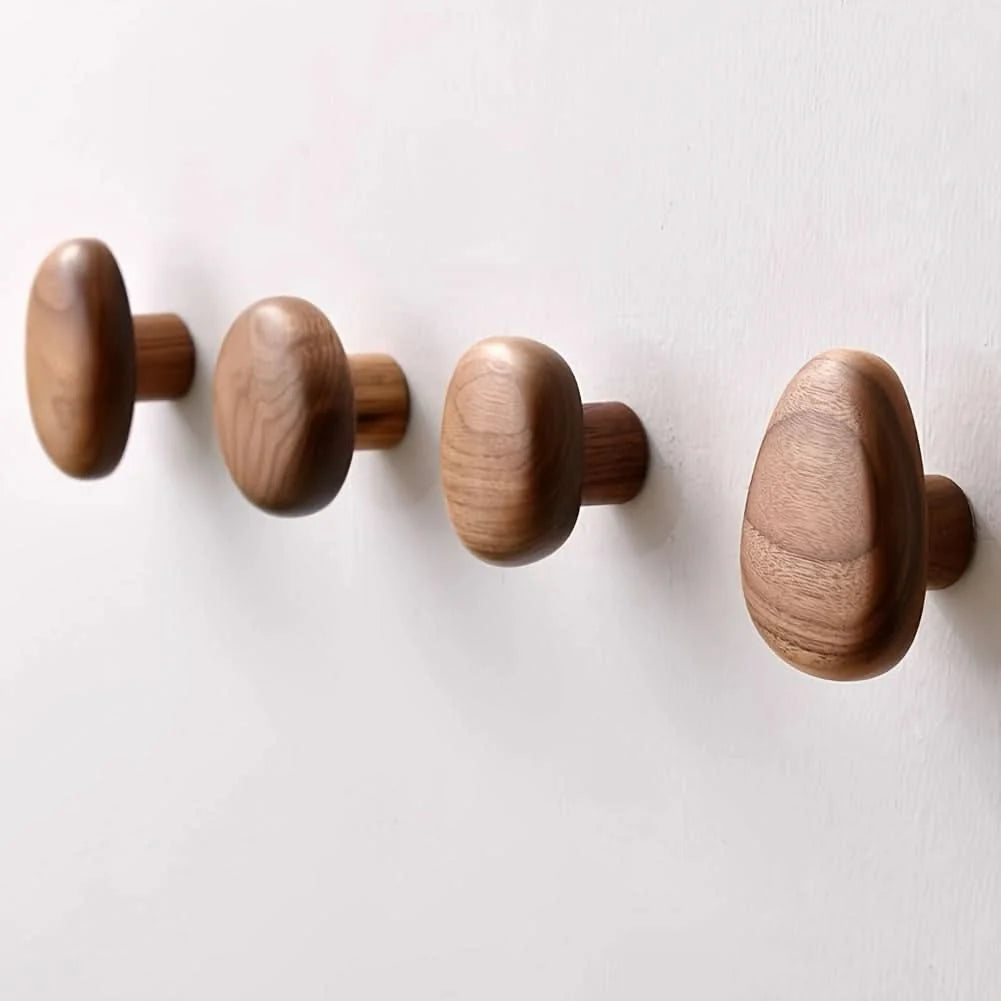 Wall Hook Set Organic Pebble Wood Set Of 4