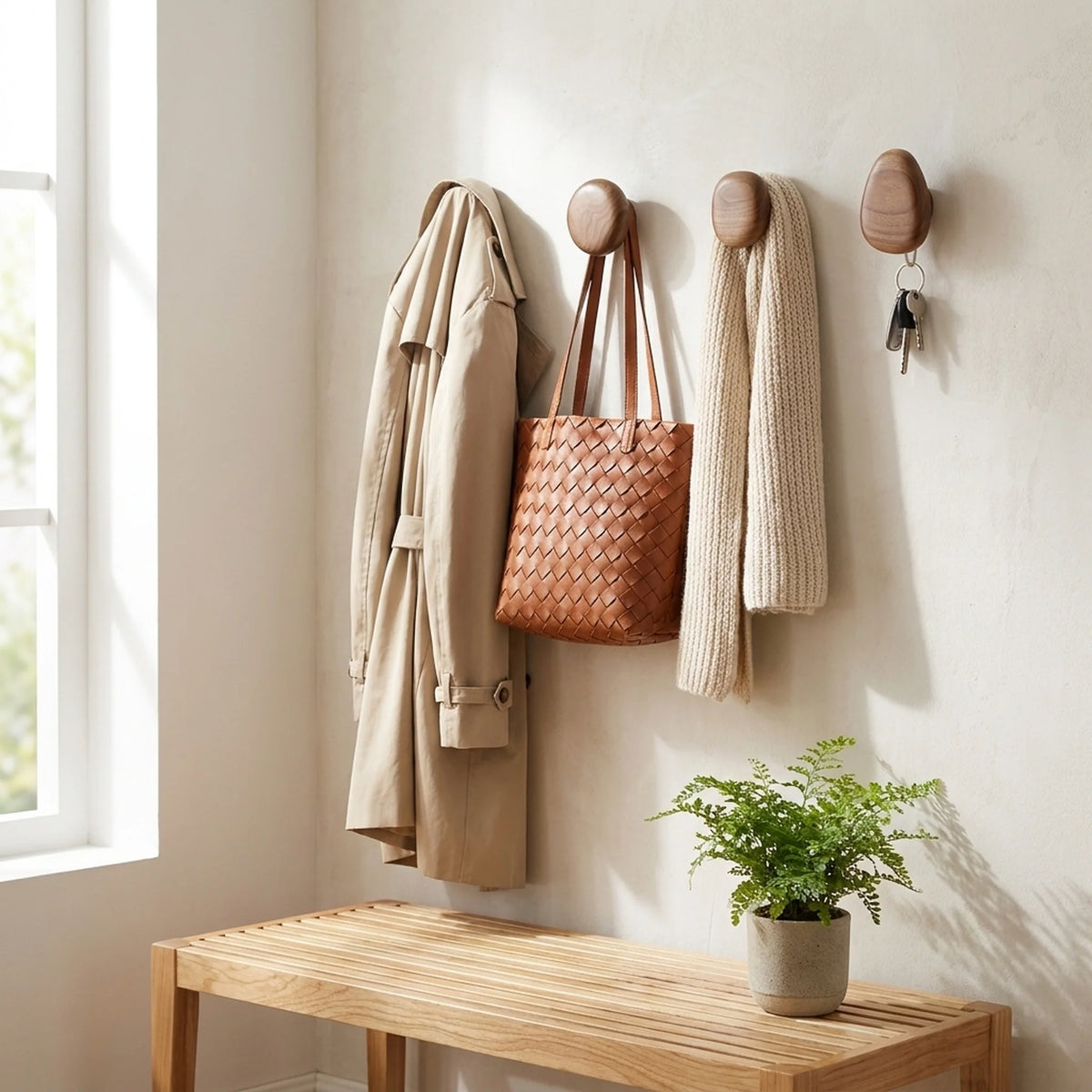 Wall Hook Set Organic Pebble Wood Set Of 4