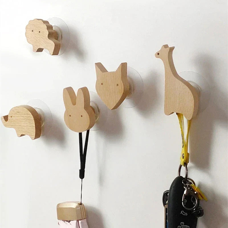 Wall Hook Wooden Animal Self-Adhesive & Screw Mount