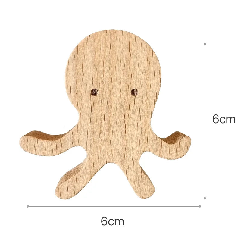 Wall Hook Wooden Animal Self-Adhesive & Screw Mount