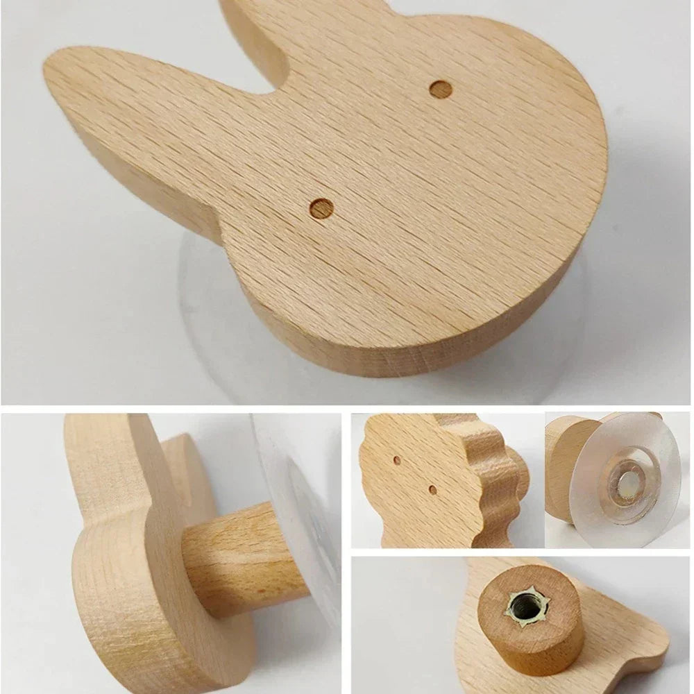 Wall Hook Wooden Animal Self-Adhesive & Screw Mount