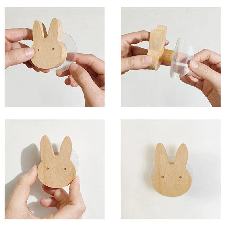 Wall Hook Wooden Animal Self-Adhesive & Screw Mount