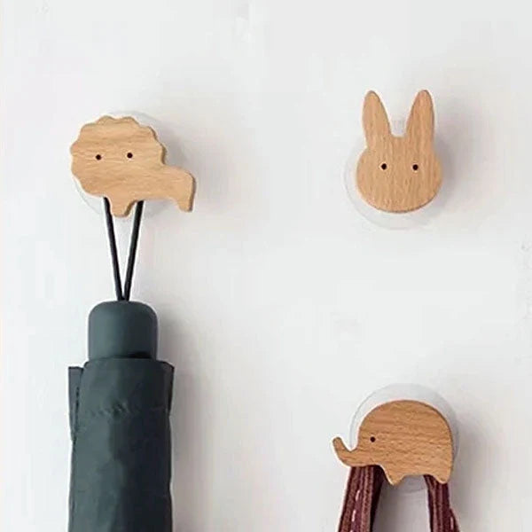 Wall Hook Wooden Animal Self-Adhesive & Screw Mount