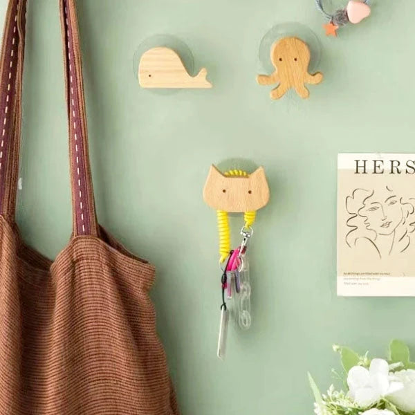 Wall Hook Wooden Animal Self-Adhesive & Screw Mount