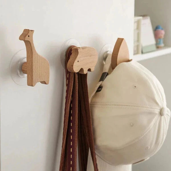 Wall Hook Wooden Animal Self-Adhesive & Screw Mount