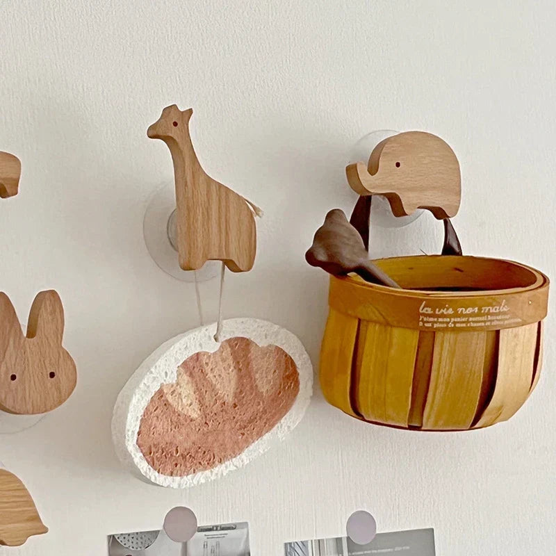 Wall Hook Wooden Animal Self-Adhesive & Screw Mount