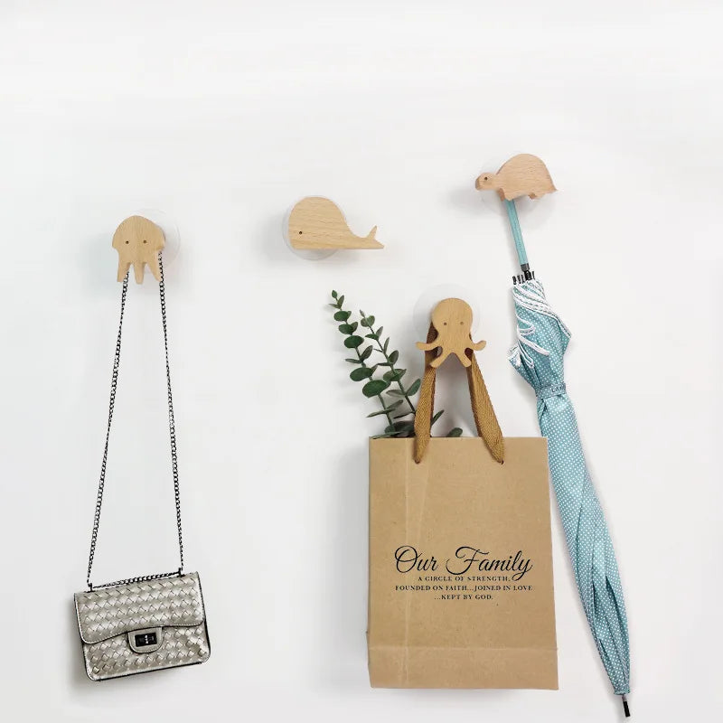 Wall Hook Wooden Animal Self-Adhesive & Screw Mount