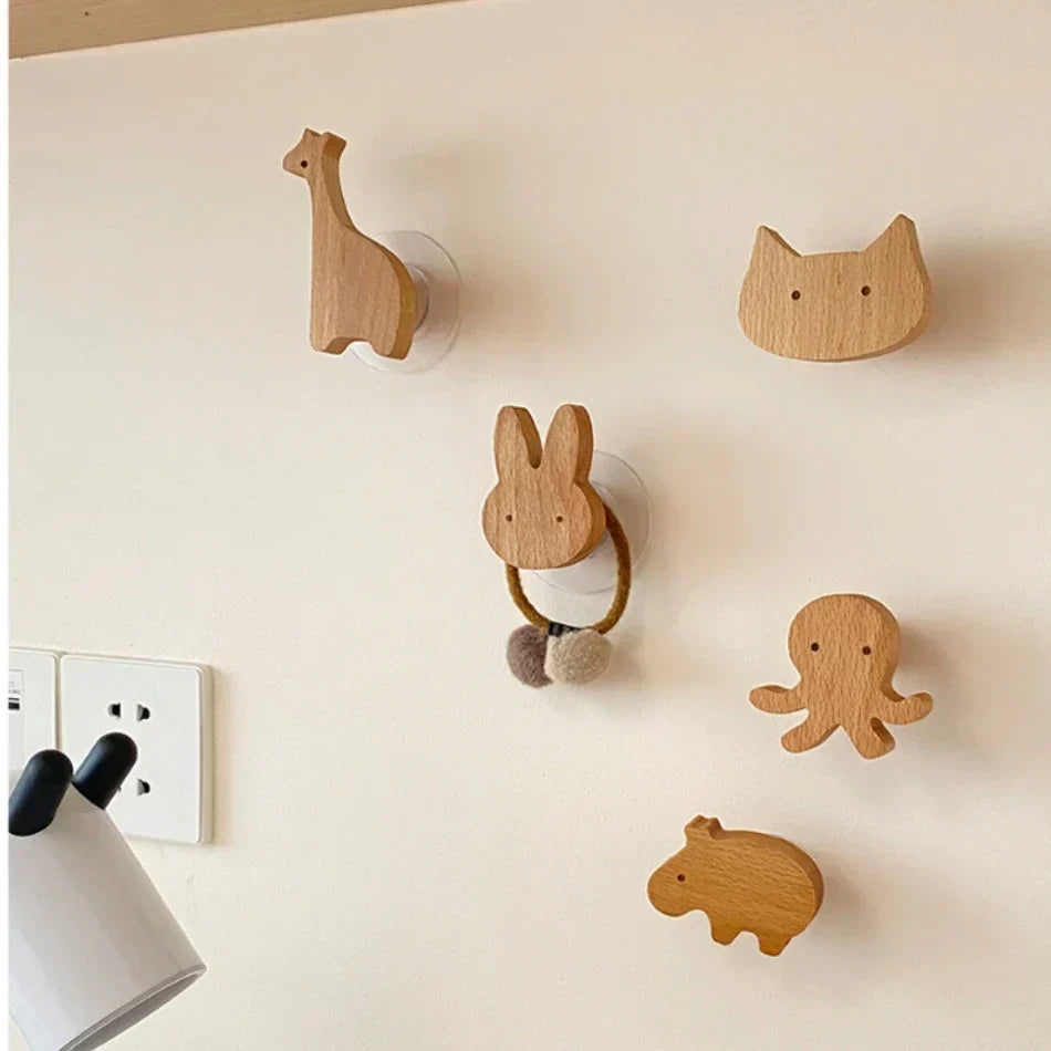 Wall Hook Wooden Animal Self-Adhesive & Screw Mount