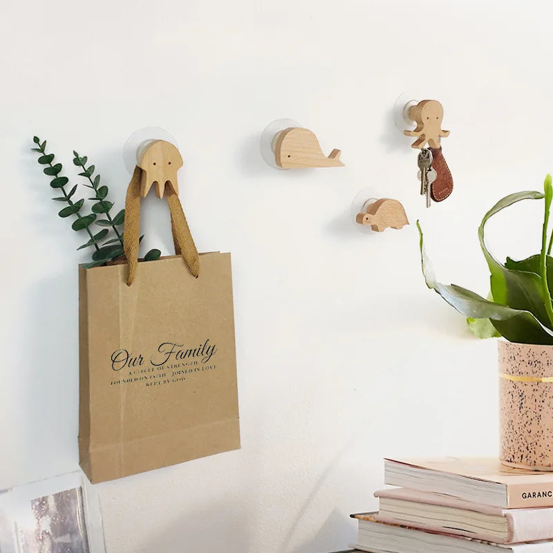 Wall Hook Wooden Animal Self-Adhesive & Screw Mount