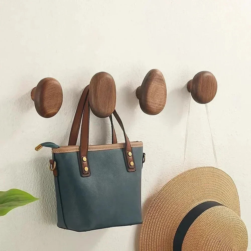 Wall Hooks Set Handmade Pebble-Shaped Solid Wood