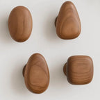 Wall Hooks Set Handmade Pebble-Shaped Solid Wood