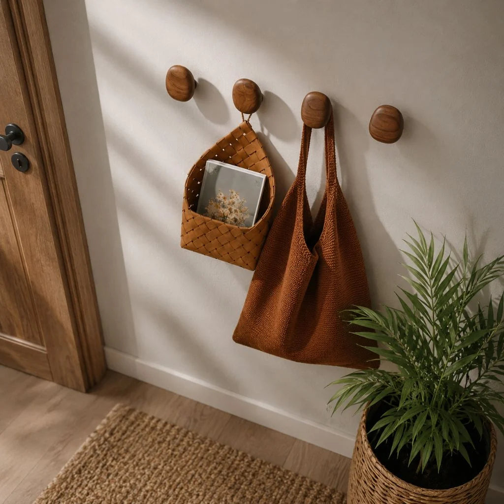 Wall Hooks Set Handmade Pebble-Shaped Solid Wood
