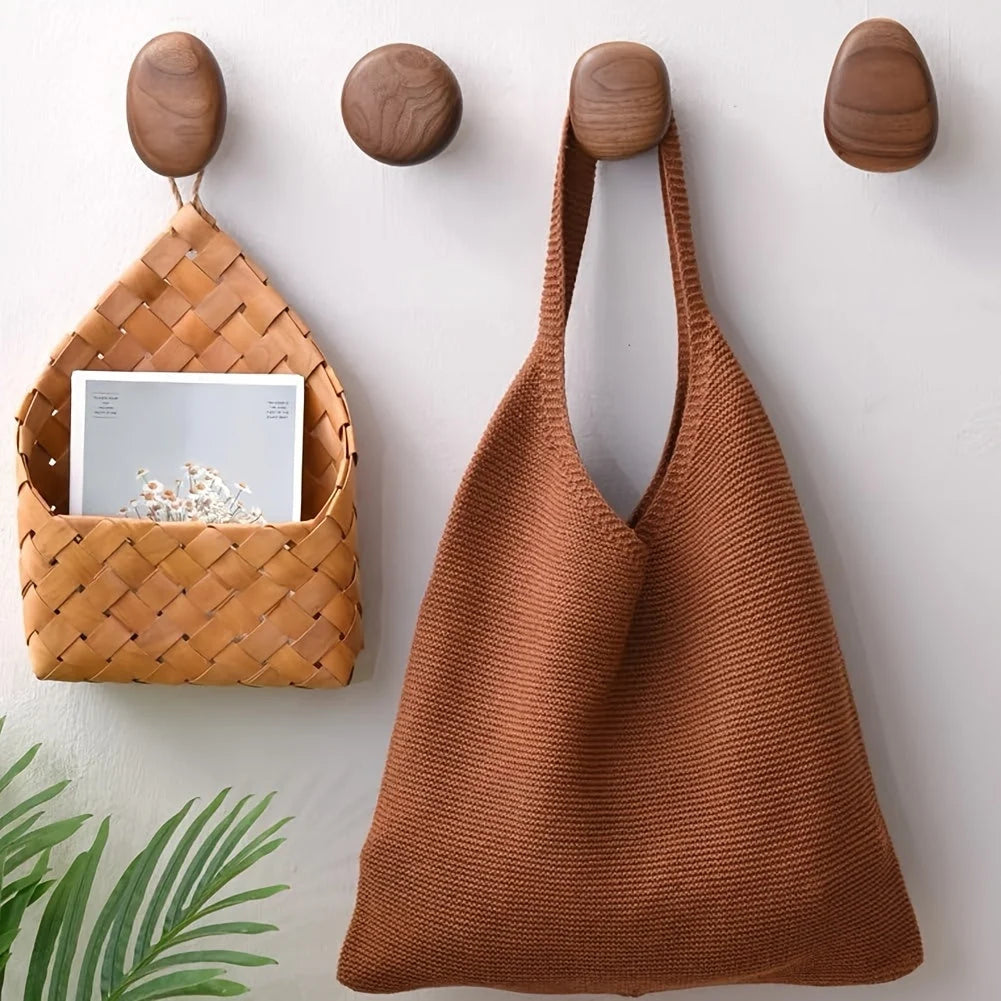 Wall Hooks Solid Wood Pebble Shape Matte Finish