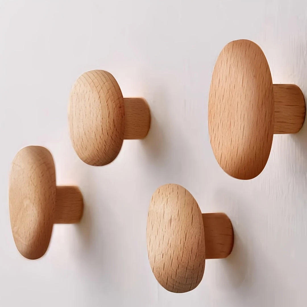 Wall Hooks Solid Wood Pebble Shape Matte Finish