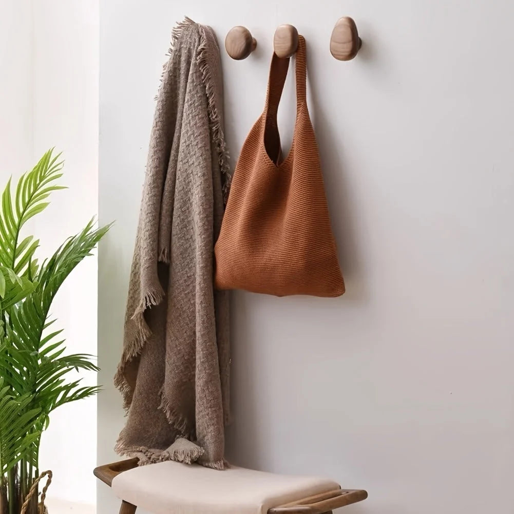 Wall Hooks Solid Wood Pebble-Shaped Matte Finish