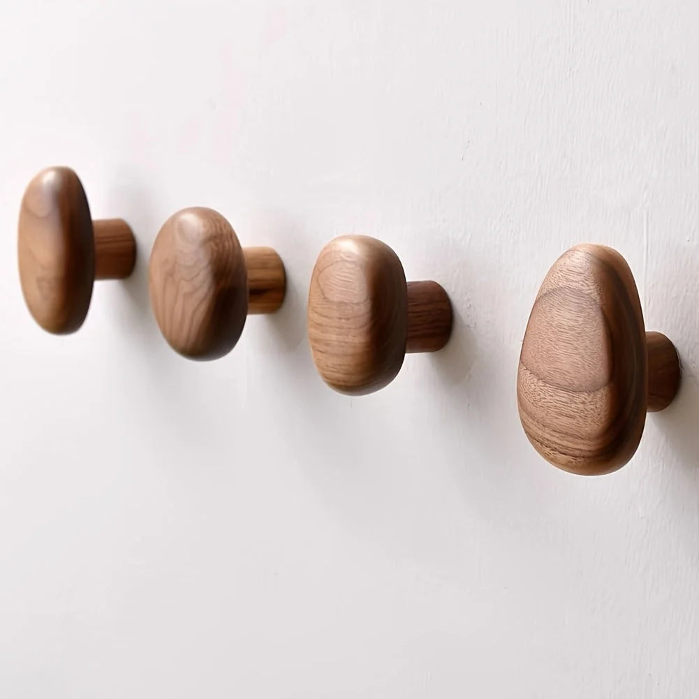 Wall Hooks Solid Wood Pebble-Shaped Matte Finish