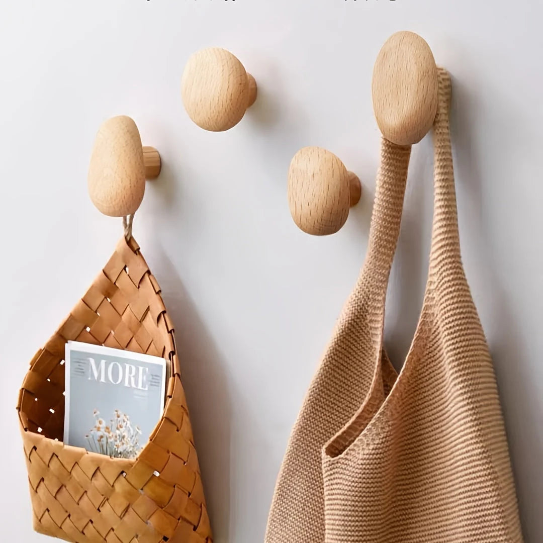 Wall Hooks Solid Wood Pebble-Shaped Matte Finish