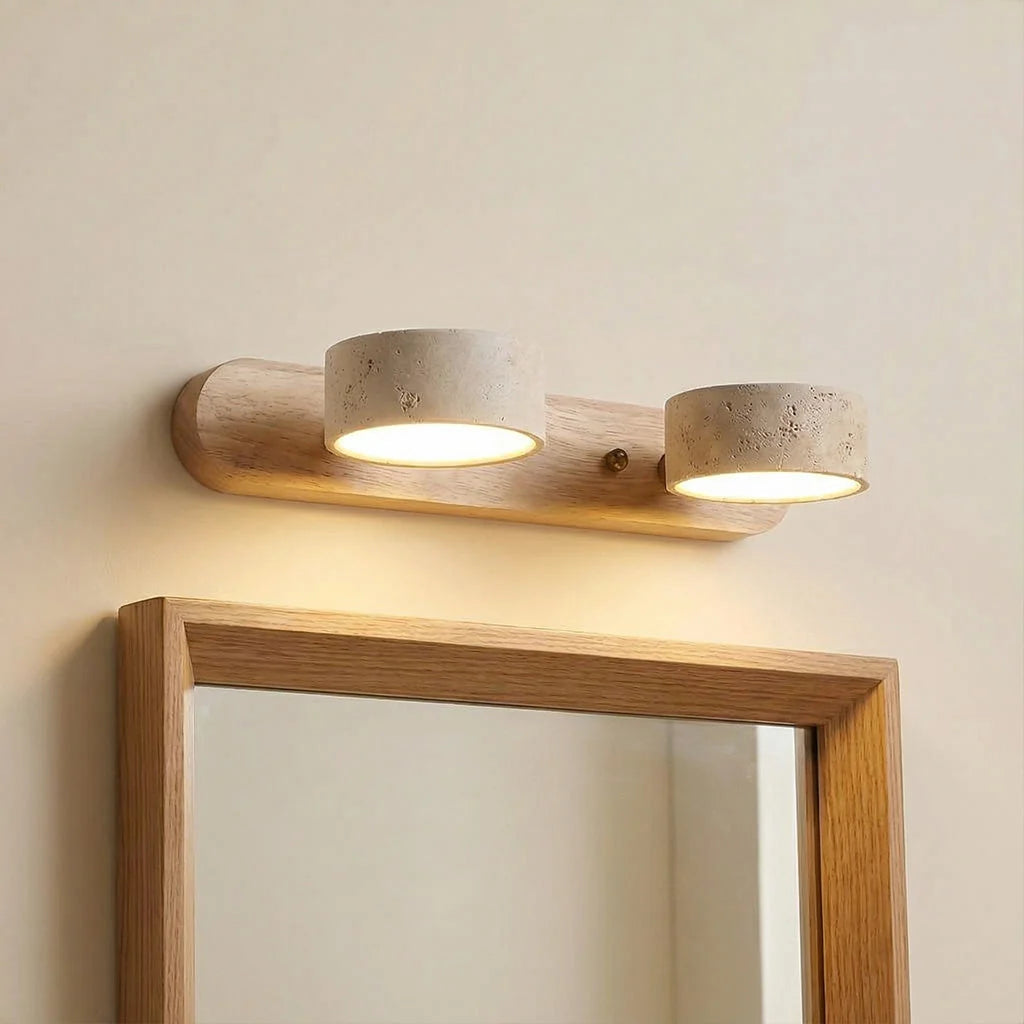 Wall Lamp Adjustable Arms Travertine & Wood Warm-White LED