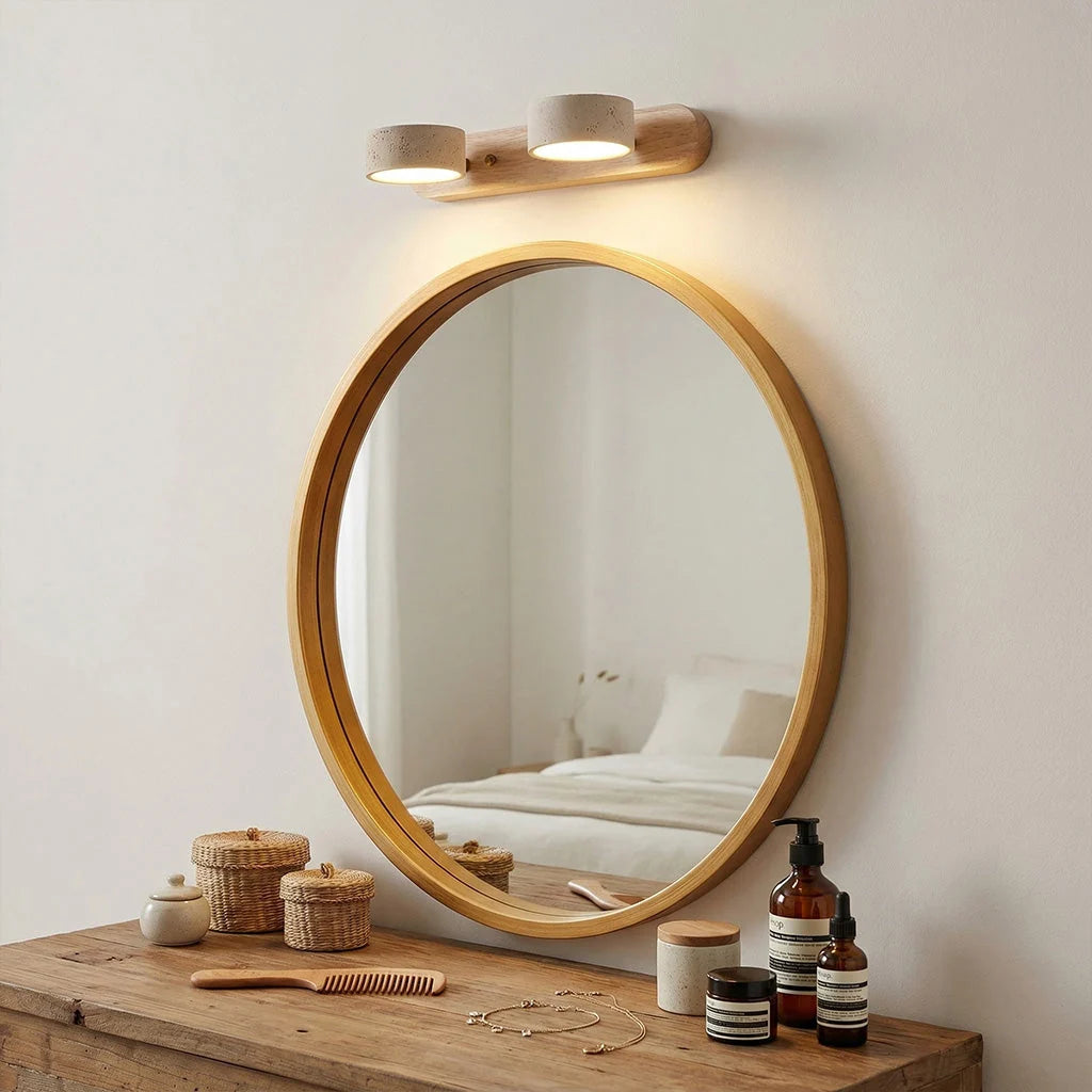 Wall Lamp Adjustable Arms Travertine & Wood Warm-White LED