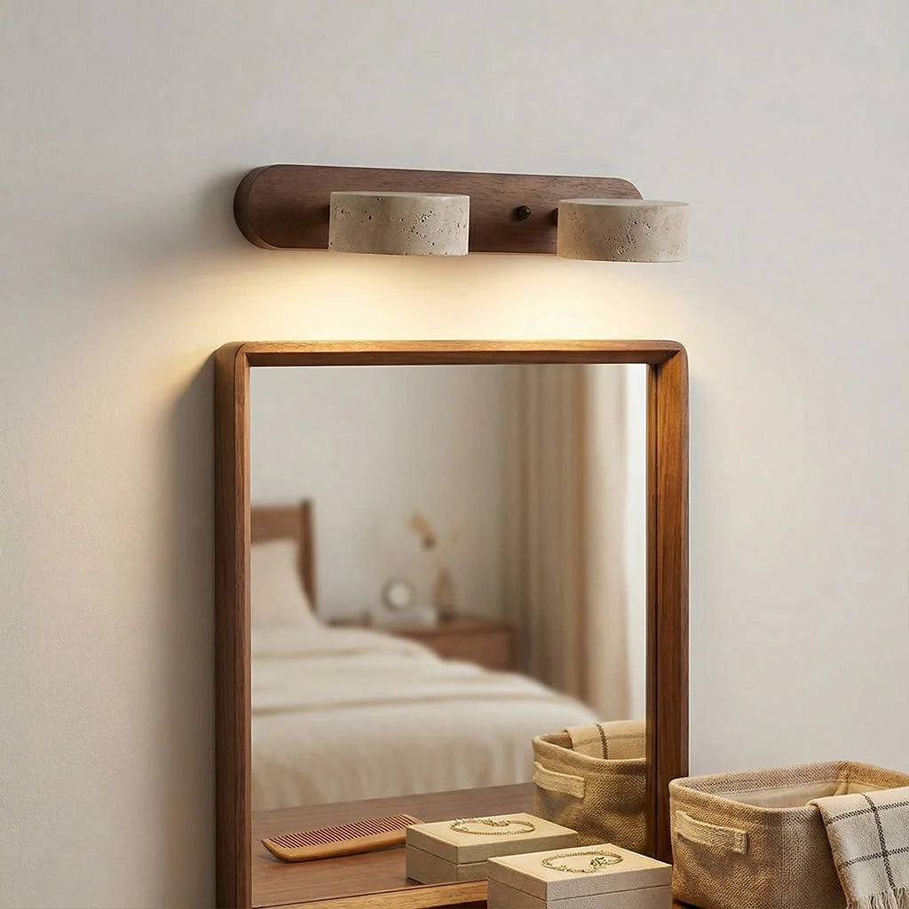 Wall Lamp Adjustable Arms Travertine & Wood Warm-White LED
