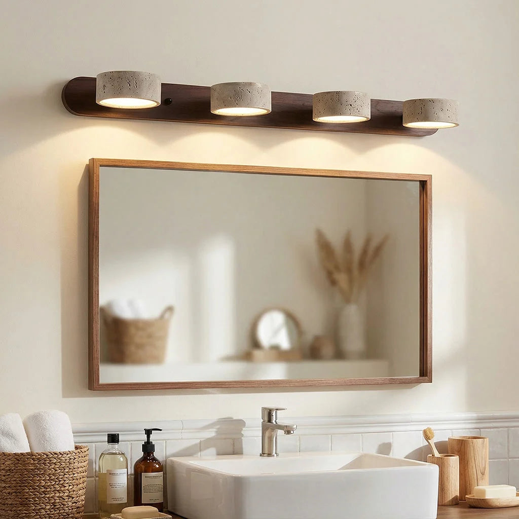 Wall Lamp Adjustable Arms Travertine & Wood Warm-White LED